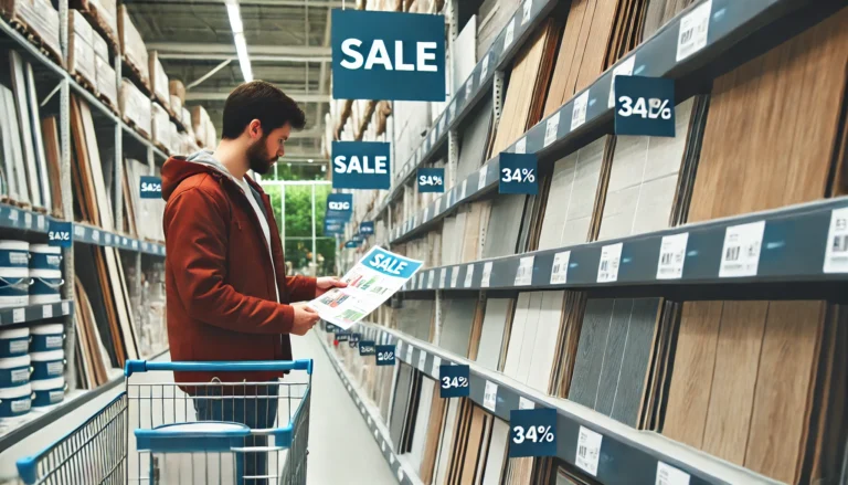 Zakupy w sklepie z materiałami wykończeniowymi z widocznymi zniżkami i promocjami