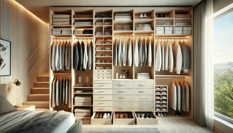 Jak zaprojektować funkcjonalną garderobę z wykorzystaniem półek, szuflad i wieszaków.